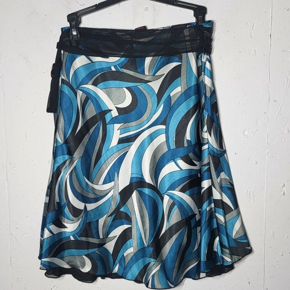 Wrapper Womens Abstract Print Lace Silky Midi Skirt Medium y2k Retro 70s Groovy - Picture 3 of 11